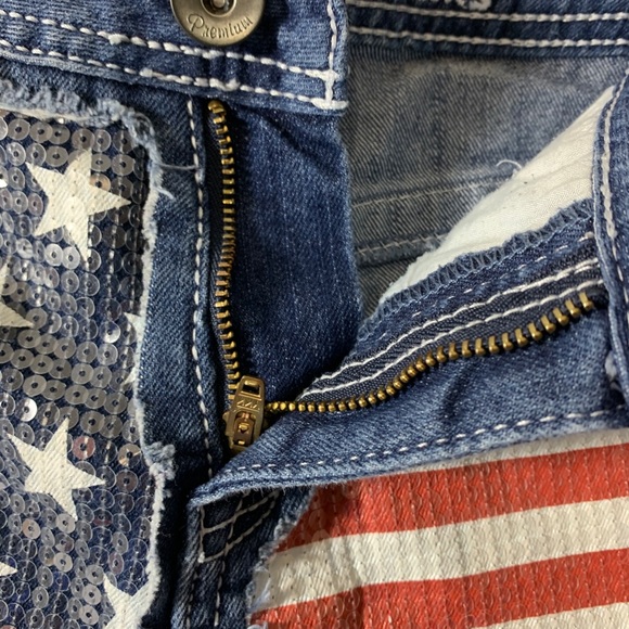 Justice Sequin Distressed Flag Denim Jean Shorts - Picture 9 of 12